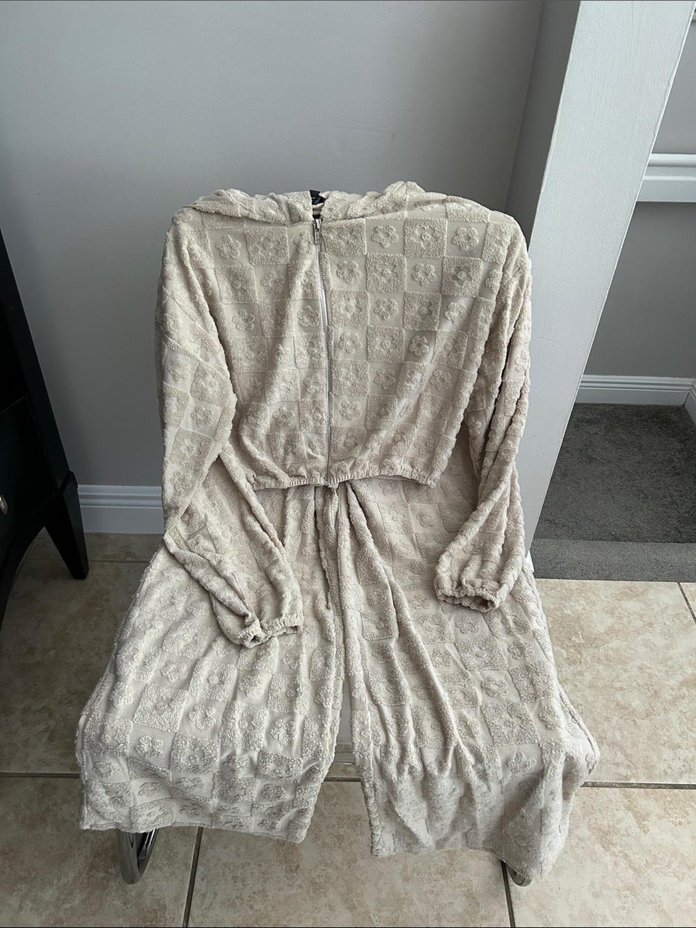 Plush Cream Hooded two Piece Romper